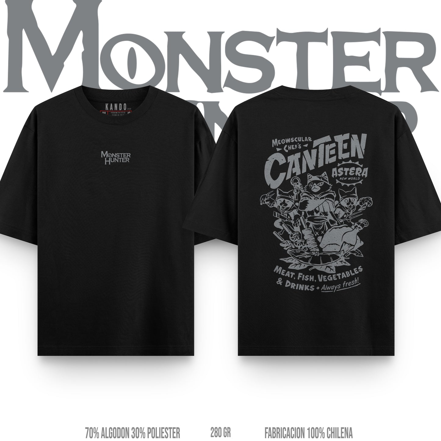Kando Gaming Polera Heavy Oversize - Monster Hunter - Meowscular Chef
